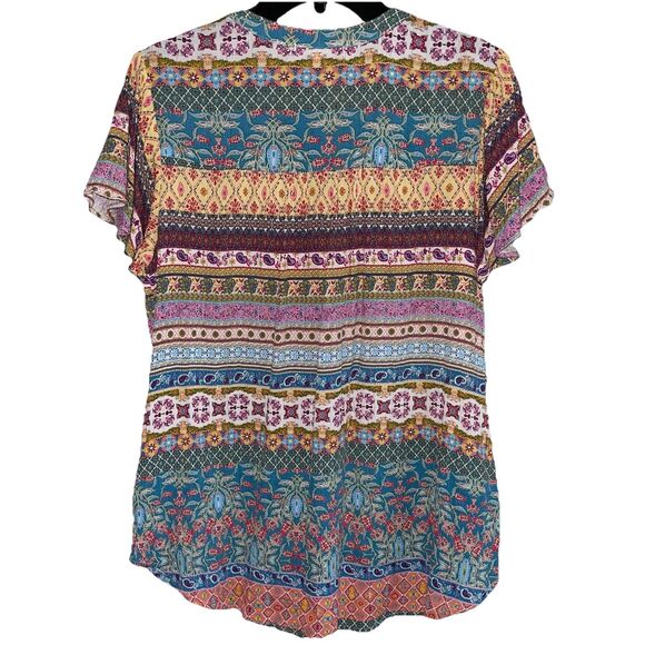 Farmers Market Boho Tunic Top XL Peasant Flowy Colorful Print Casual Keyhole - Picture 11 of 11